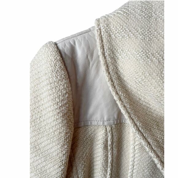 MACKAGE Peacoat Jacket Wool Leather Trim Pockets Off White Black Large GUC - Picture 4 of 11